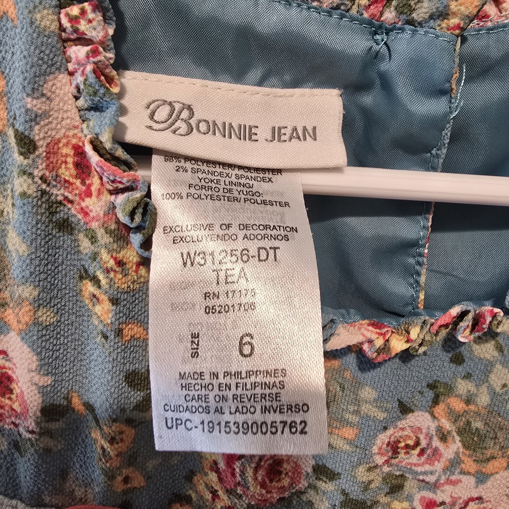 Bonnie Jean Blue Floral Baby Doll Style Dress with Pink Accents Kid's Size 6 - Picture 5 of 7